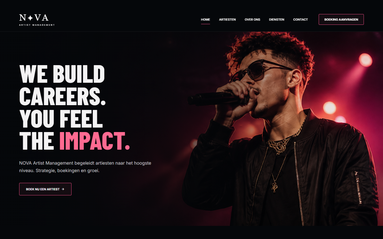 Homepage van de NOVA-conceptwebsite